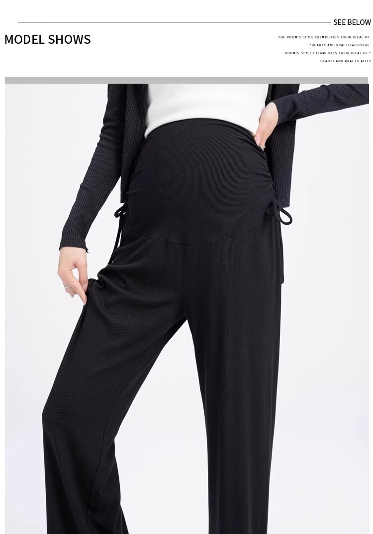 JOYNCLEON Maternity Summer Cotton Wide-Leg Pants Black M Jyk200502 38