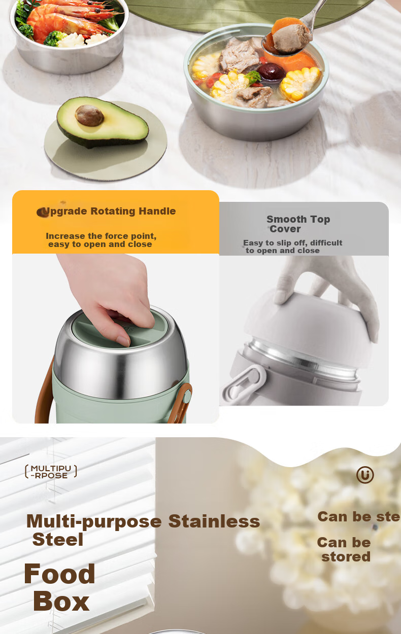SUPOR Insulated Food Container, Stainless Steel Portable Pot, 2.0L Large Capacity Vacuum Insulated Lunch Box, Multi-Layer Portable Bento Box, Lotus White 6