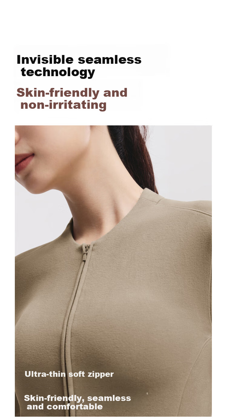 Beneunder Fleece Double Zipper Top for Women, Slim Fit, Elastic Long Sleeve, Skin-Friendly Inner Layer Base Shirt PM007 19