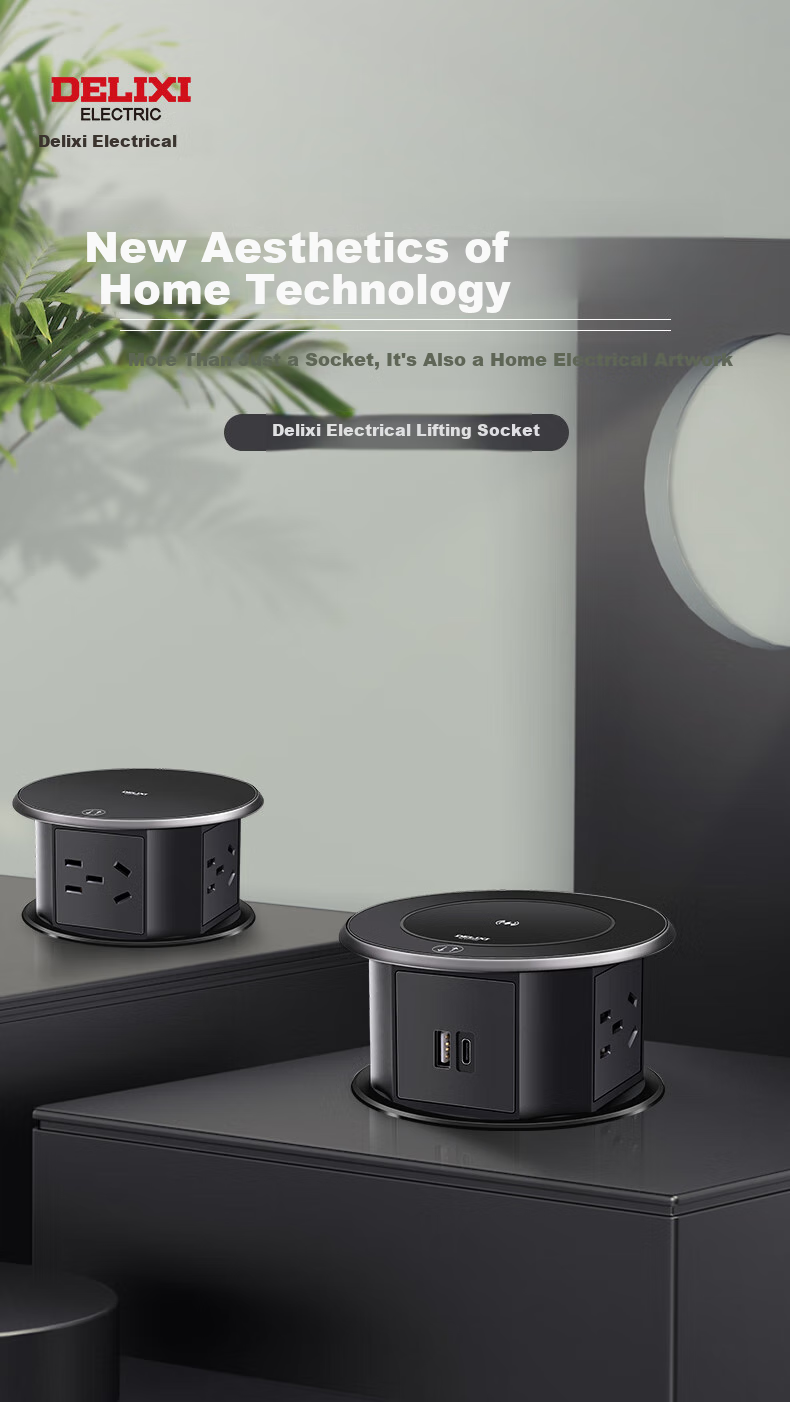 DELIXI Recessed Power Socket, Smart Electric Lift, Suitable for Kitchen Countertops And Conference Rooms, 4 Outlets with Five Holes, No Switch 1
