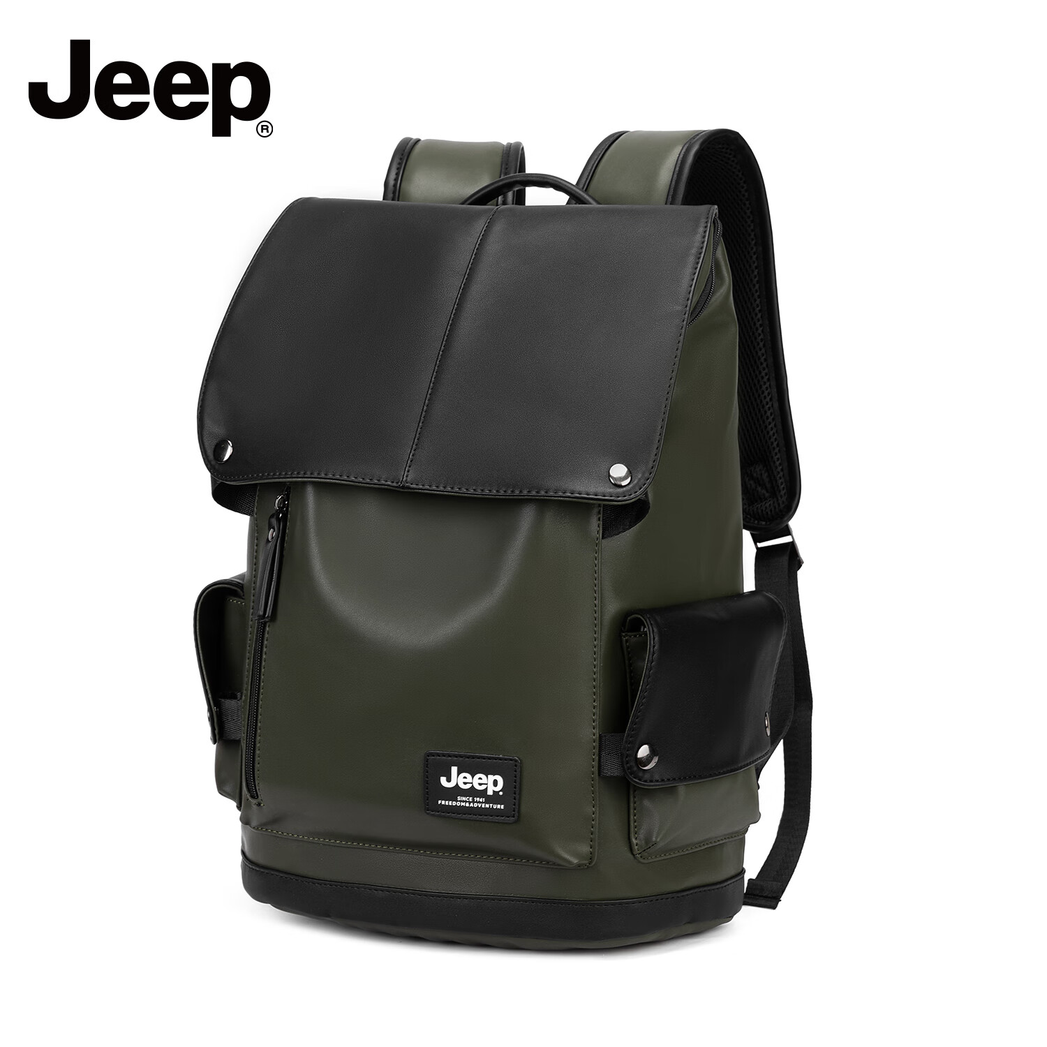 JEEP PU Leather Backpack, Unisex School Bag for College Students, Commuter Travel Casual Laptop Backpack with 15.6-Inch Capacity