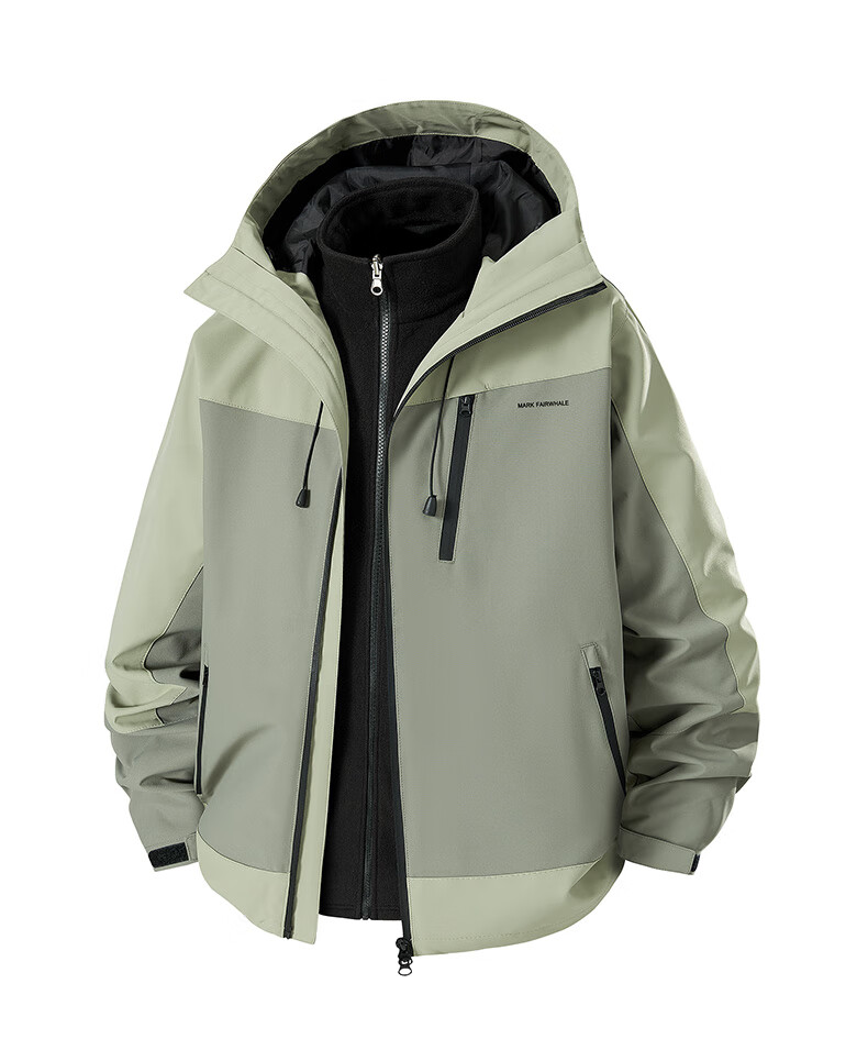 FAIRWHALE Men's Jacket Autumn Winter 2025 New Trendy Brand 3-in-1 Detachable Windproof Mountaineering Coat Black L 7