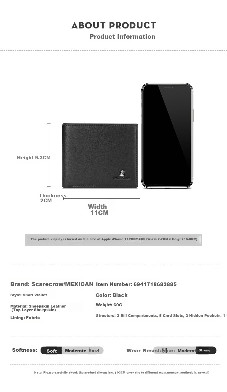 MEXICAN Wallet, Men's Lambskin Billfold, Short Crossbody Style, Multiple Card Slots, High-End Gift Box, Birthday Present for Men And Fathers 10