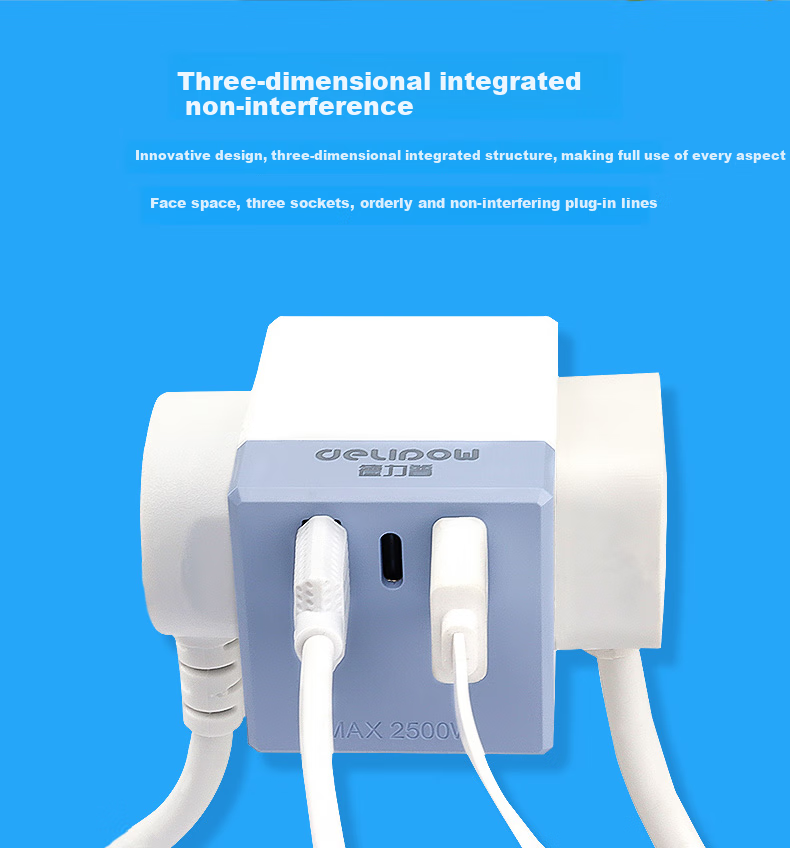 Delipow Power Strip, Three-Prong Multi-Functional Socket, USB Charger/wireless Socket/travel Adapter, 2 USB + Type-C + 2 Prongs [Blue] 2