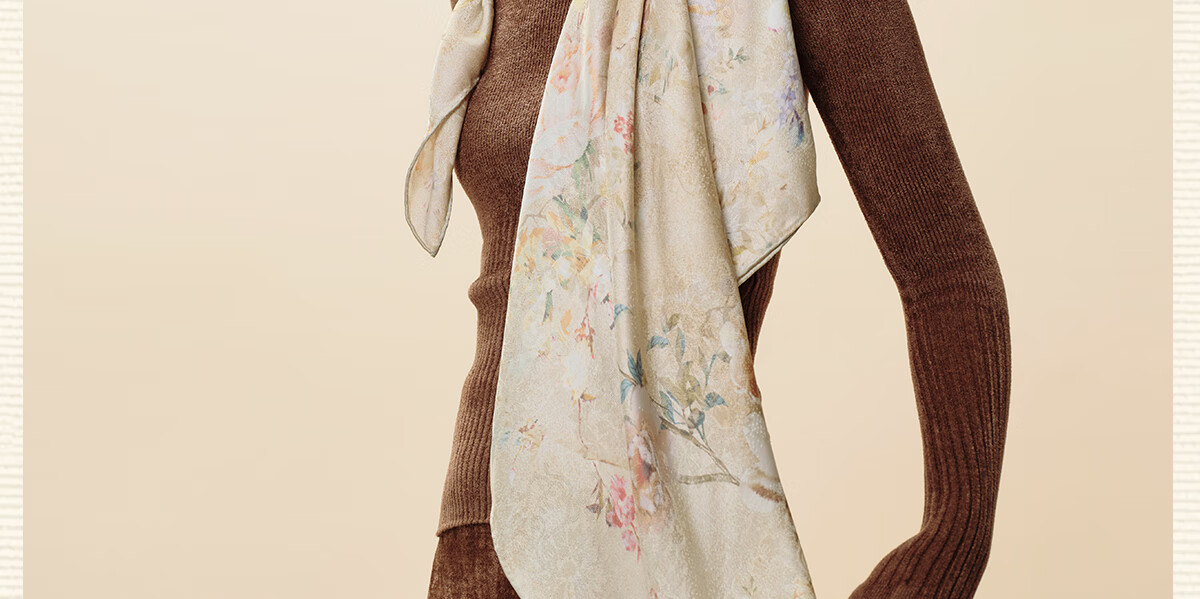 Wanshili New 100% Mulberry Silk Scarf Women Handmade 19 Momme Double-Sided Printed Square Shawl Dream Flower Letter 9