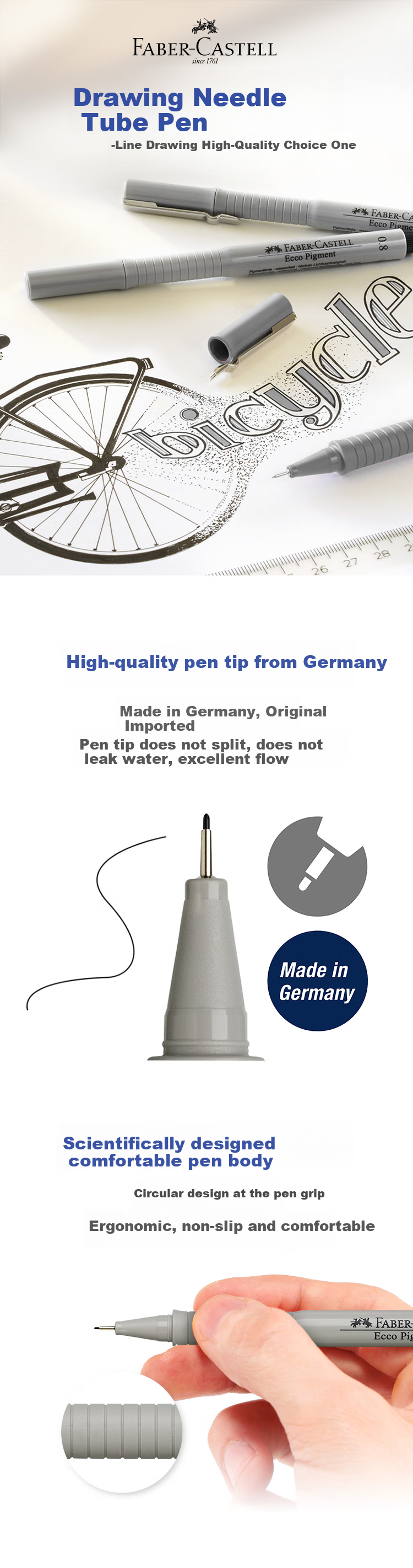 Faber-Castell Needle Tip Pen, Comic Pen, 0.6mm Black, Pack of 4, 166699 2