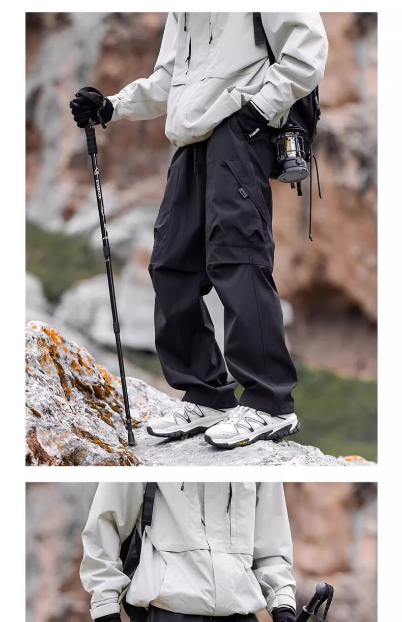 JEEP SPIRIT Men's Casual Pants Autumn Winter Hiking Three-Proof Tactical Cargo Pants Obsidian Black [Composite Fabric] XL 25