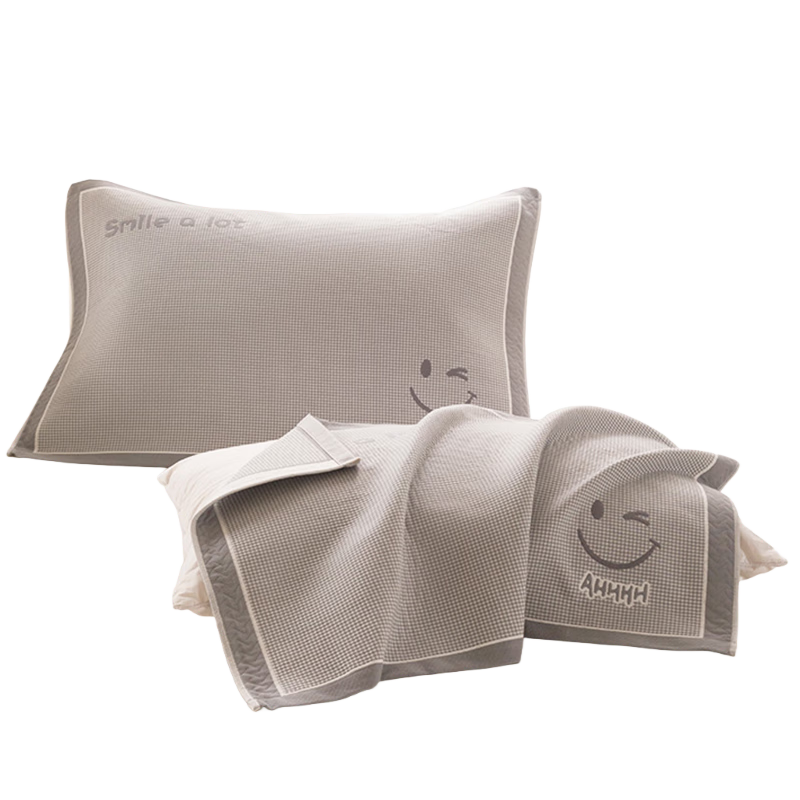 AVIVI Class A Pure Cotton Pillowcase Pair 100% Cotton Gauze Pillow Towel Anti-Oil Pillow Cover 52*75cm Smiley Face Gray