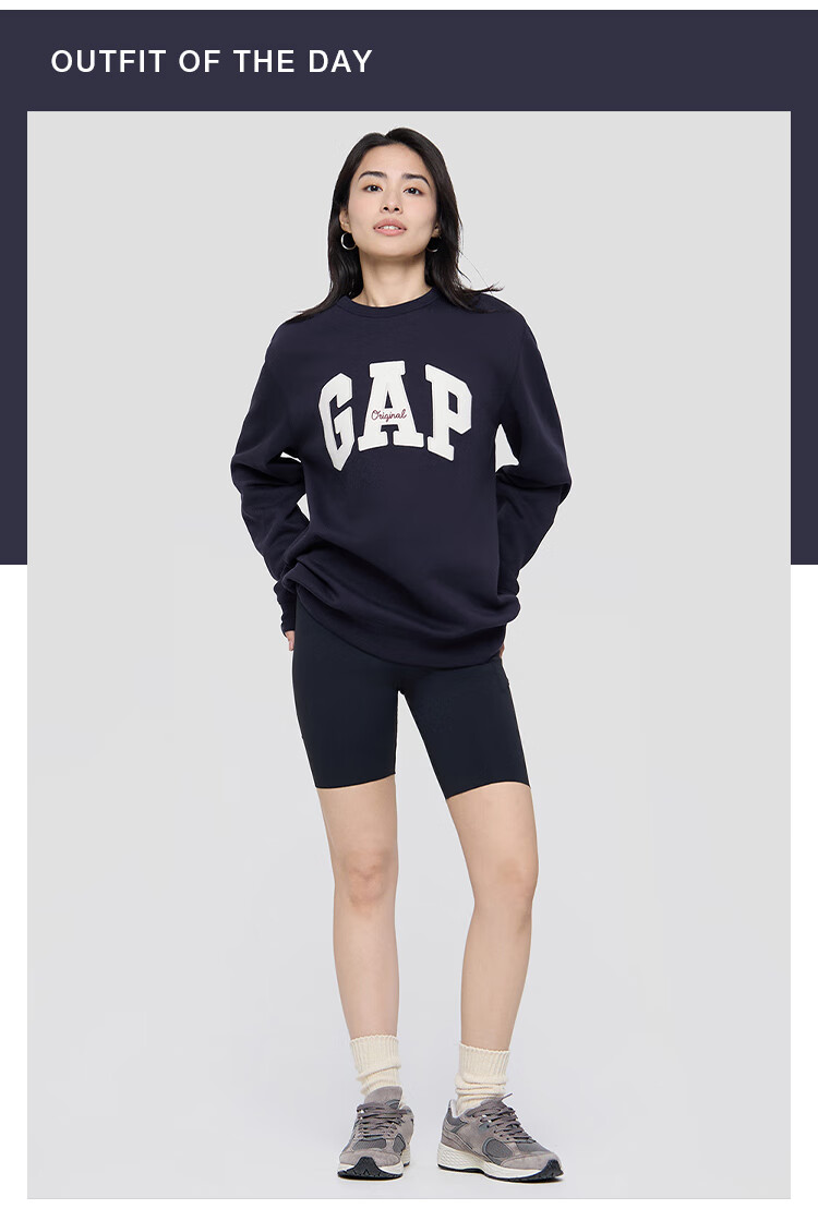 GAP Unisex 2025 Autumn New Letter Logo Fleece Crewneck Sweatshirt Slim Fit US Version 852079 10