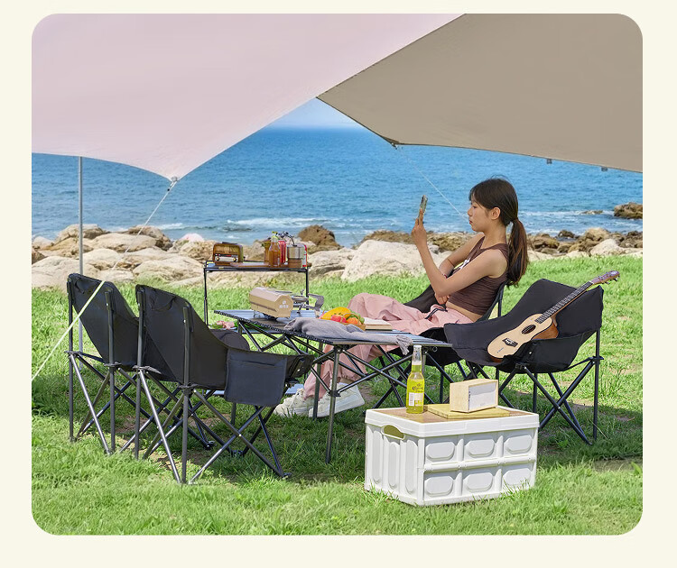 Suncojia Outdoor Folding Table and Chair Set, Egg Roll Table and Moon Chair Combo, Camping Gear Picnic 5-Piece Set 4