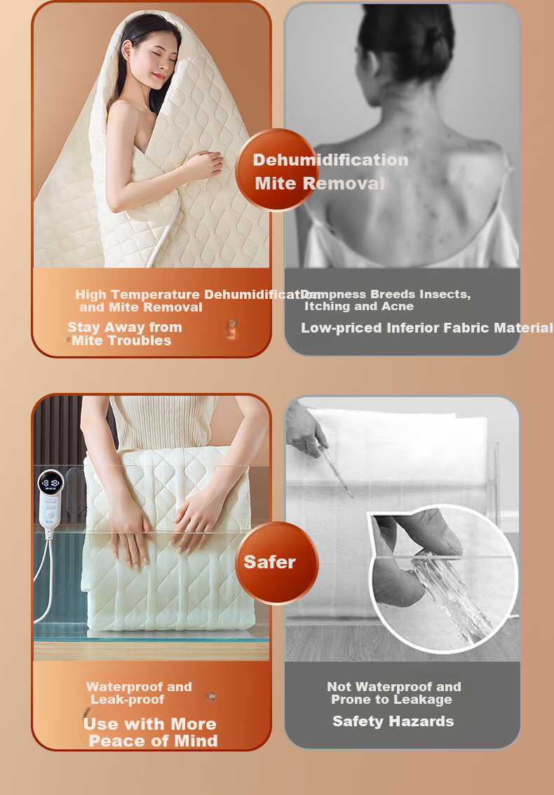 CHIGO [Dehumidifying And Mite-Removing] Double-Sided Dual Temperature Control, 3C Certified Water Heating Electric Heated Blanket, Electric Mattress Pad, 1.5x1.8m 3