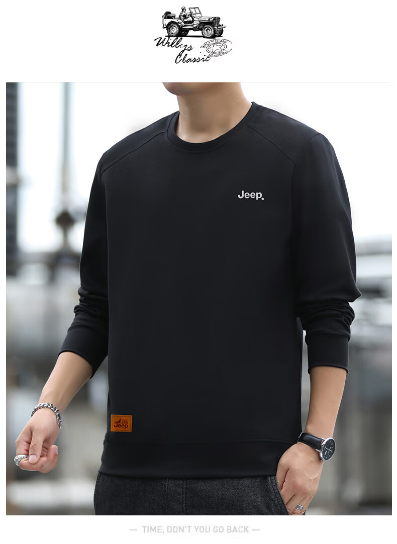 JEEP Men's Sweatshirt, Loose-Fitting Long-Sleeve T-Shirt for Autumn, Versatile Round Neck Undershirt, Casual Menswear, Black, Size L 13