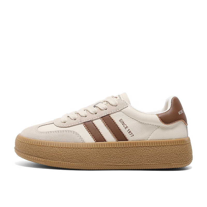 SENDA Women's Training Shoes Patchwork Outdoor Sports Thick Sole Casual White Sneakers SUY01AM5 Beige Apricot Size 38
