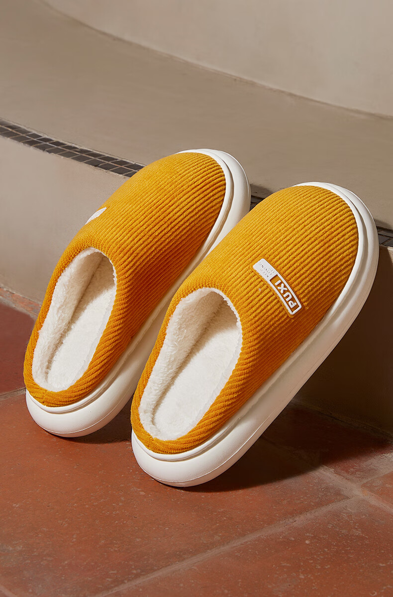 Puxi Winter Corduroy Men's Indoor Cotton Slippers Warm Fleece Thick Sole Couple Home Light Green 40-41 3