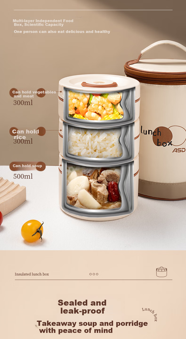 ASD Lunch Box Set, Microwave Safe, for Office Workers And Students, Portable Meal Container, 3-Piece Set RWS03H10WG 5