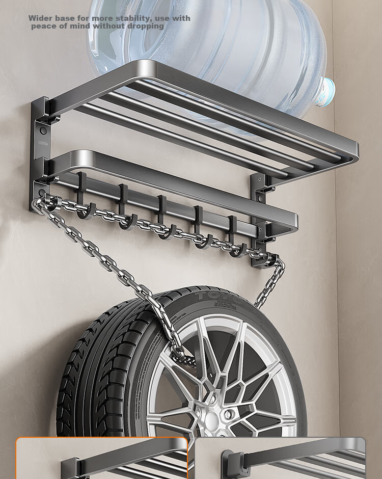 Cobbe Bathroom Storage Rack, Toilet No-Drilling Towel Holder, Space Aluminum Organizer Hooks 8