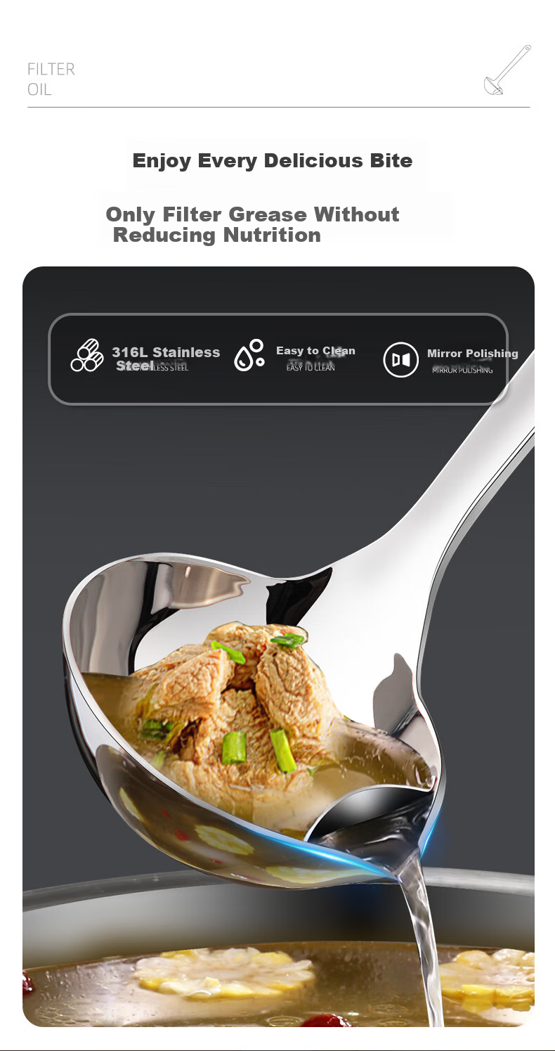Newair 316 Stainless Steel Oil Separation Ladle, Household Oil Strainer, Kitchen Oil Filter Spoon, Grease Separator 2