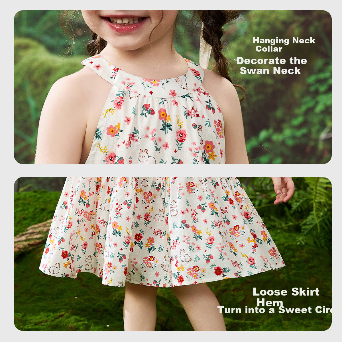 ASK JUNIOR Baby Girl Summer Dress, Children's Spaghetti Strap Dress for Outings And Vacations, Floral Princess Dress 4