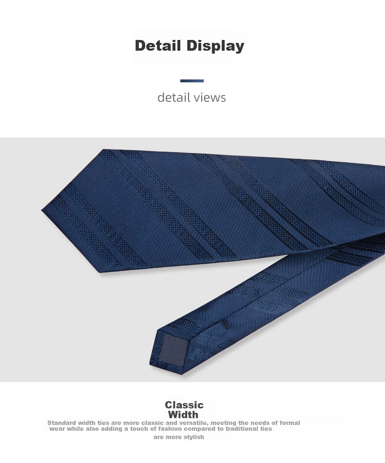 Luomeng Men's Business Formal Striped Navy Blue Silk Tie, Hand-Tied, 8 Cm, Gift Box Packaging 6
