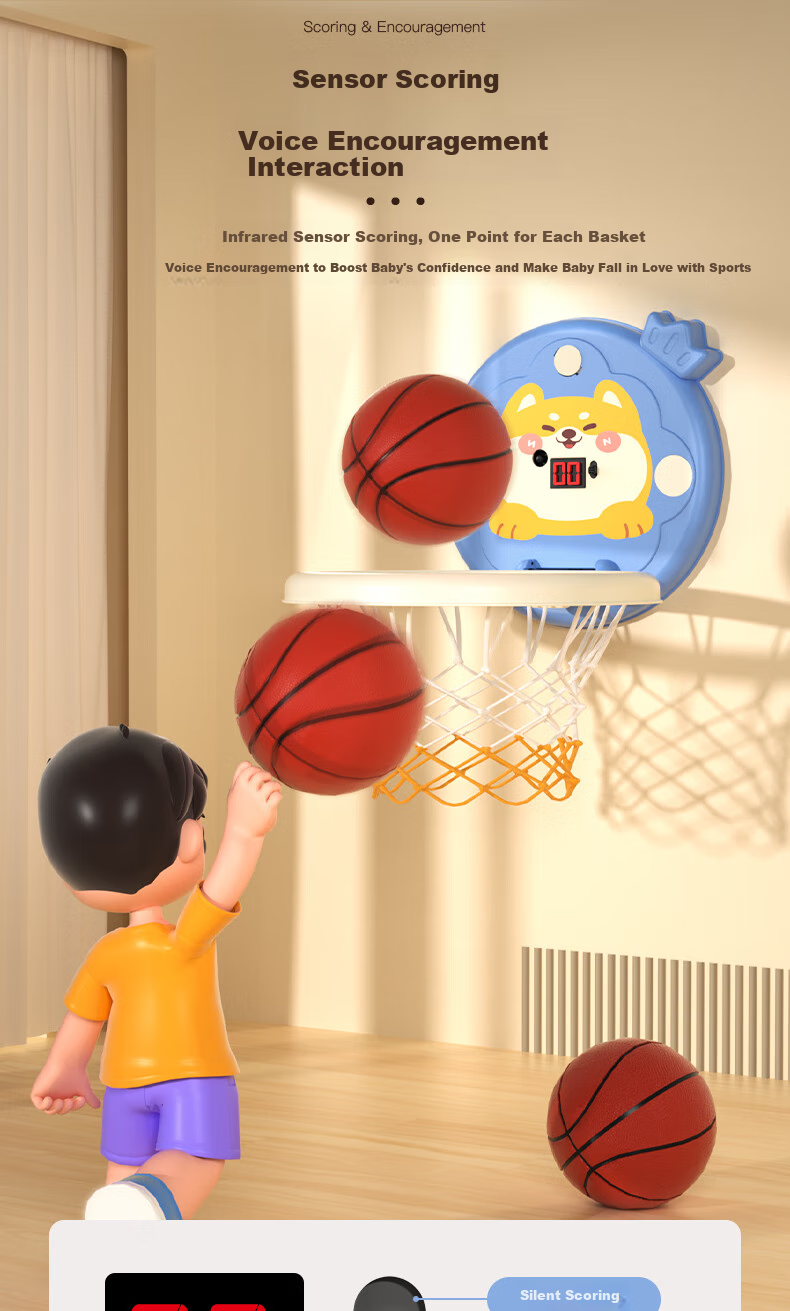 COOKSS Children's Basketball Hoop, Home Use Baby Shooting Training, Indoor Toy for Ages 1-3, No Drilling Required Gift 3