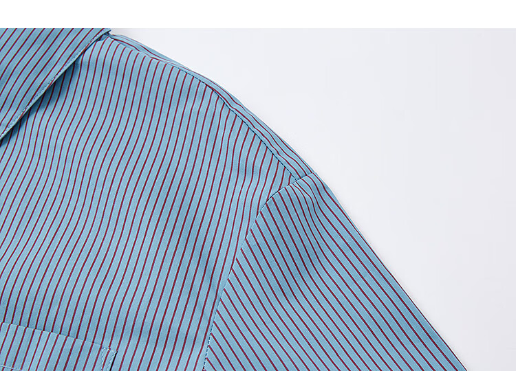 Demana [Comfort Pure Cotton] Autumn Artistic Blue Tone Contrast Collar Striped Pocket Straight Shirt Women's Top 2