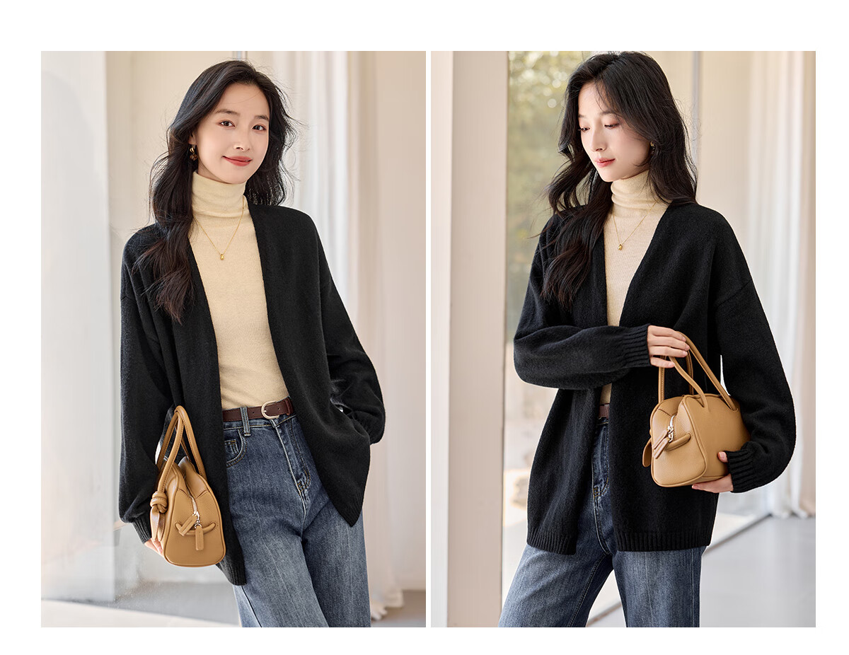 Chushen Autumn Winter Women's Knitted Cardigan Fashion V-Neck Classic Solid Color Versatile Knit Sweater S54Z068 3