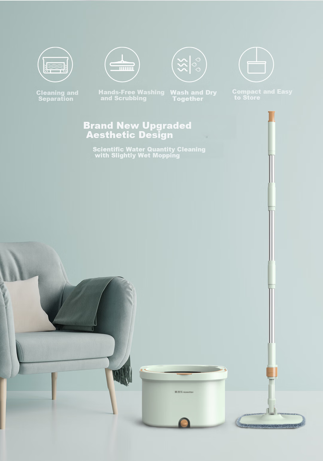 HoMettler Clean And Dirty Separation Rotary Mop, Household All-In 2026, Hands-Free Flat Mop with Bucket, One Set of Three Mops 6