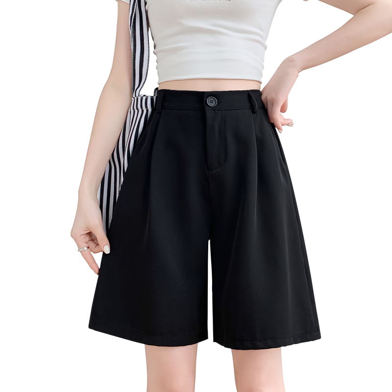 LangSha Women's Wide-Leg Straight Shorts, Summer Loose-Fitting High-Waisted Slimming A-Line Wide-Leg Mid-Length Pants for Outdoor Wear