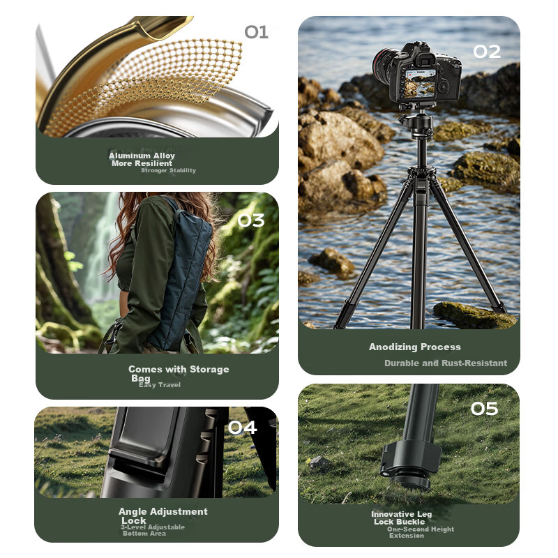 Llano Lightweight S Camera Tripod Stand Professional DSLR Mirrorless Camera Photography Tripod for Fuji Sony Anti-Shake Shooting Recording Live Streaming Outdoor Alloy Fish Light Stand 14