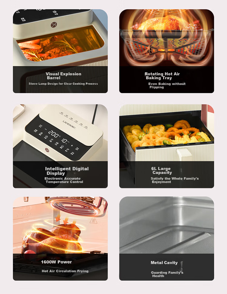 Liven KZ-XGR1526 Temperature-Controlled Mini Double-Layer Air Fryer and Electric Oven Combo, Stainless Steel Non-Coated Inner Pot, 15L Large Capacity, Flip-Free Air Frying Oven 4