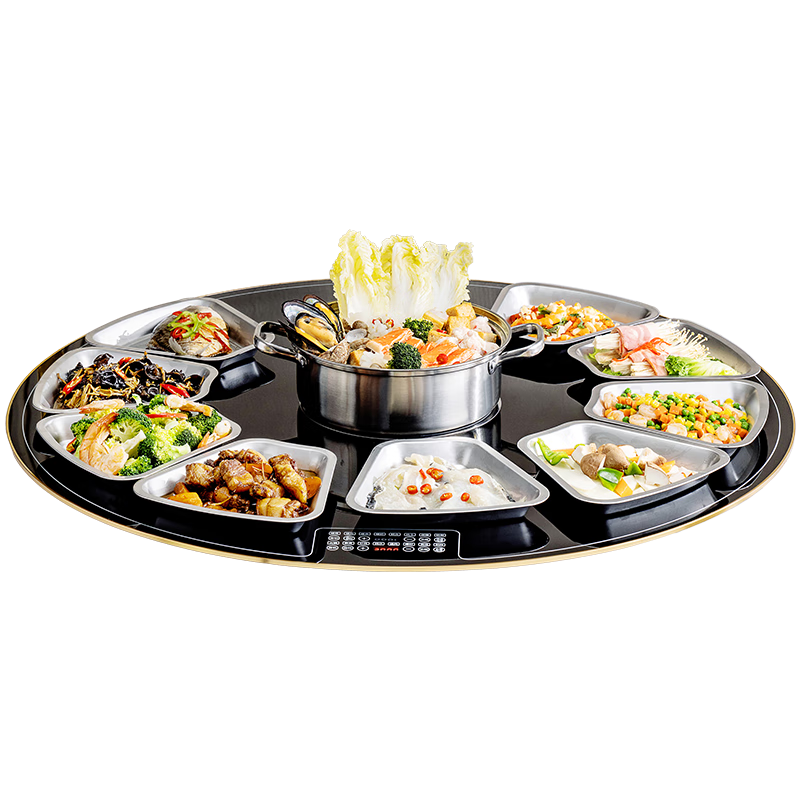 CHIGO Ultra-Thin Zoned Food Warming Board 2025 New Heated Table Mat with Induction Cooker and Hot Pot, Dining Table Turntable DCL120-30