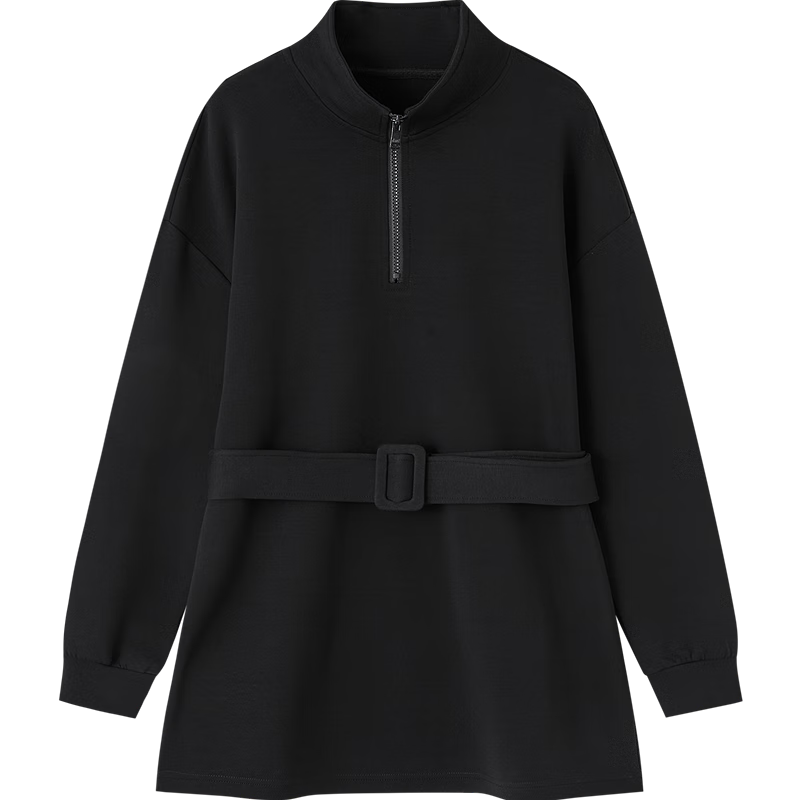 Demana [Comfort Elastic 280G Air Layer] Autumn Simple Stand Collar Loose Waistband Petite Elegant Sweatshirt Top