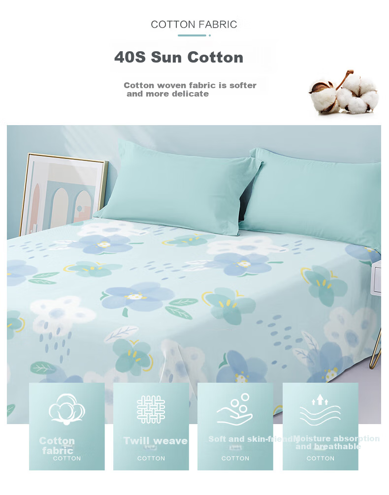 BEYOND Home Textiles Pure Cotton Bed Sheet with Printed Pattern, All-Cotton Bedspread, Single Piece Set, Floral Pattern (Purple), 160*230cm 3