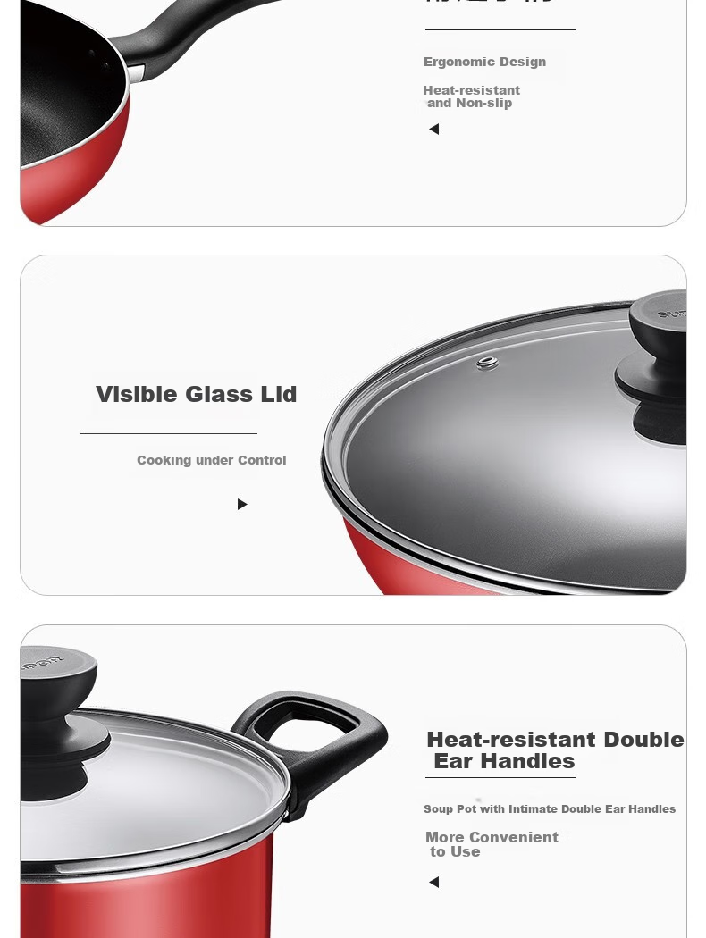 SUPOR Cookware Set Non-Stick Three-Piece Set: Wok, Frying Pan, Soup Pot, Cooking Utensils Fire Red Dot TP1926Q 6