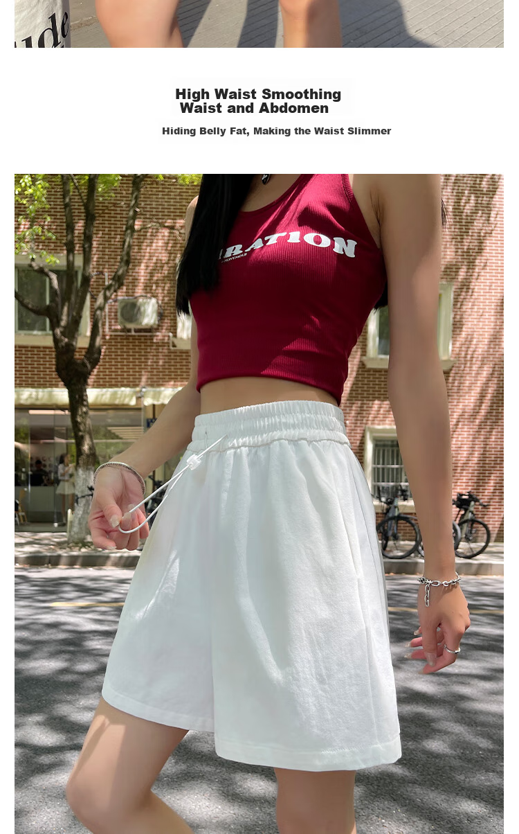 BOPRUIEY Women's Shorts for Outdoor Wear, Summer Lightweight 2026 Latest Style, High-Waisted A-Line Pure Cotton Slimming Wide-Leg Knee-Length Pants 4
