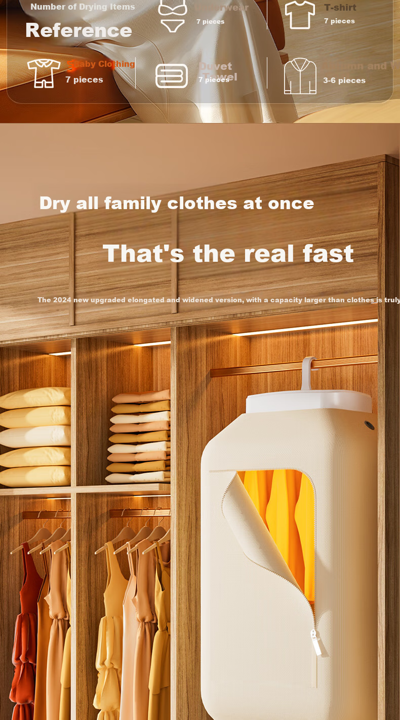 UEMUSI [Portable Hanging Model] Clothes Dryer, Home Use Drying Machine, 120L Foldable Small High-Power Drying Cabinet for Clothes 6