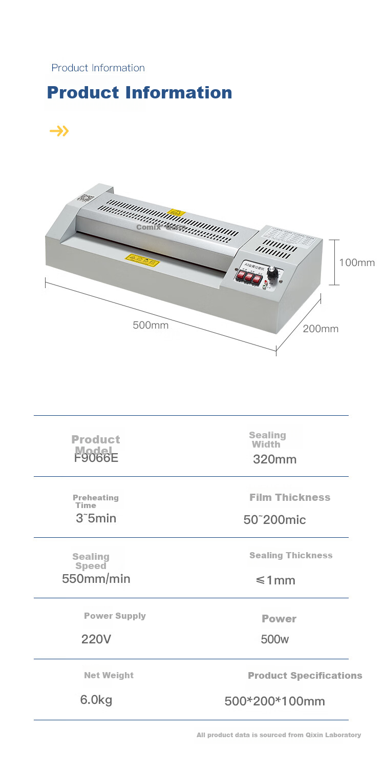 COMIX Home And Office Photo File Laminator A4/A3 Laminating Pouches Laminating Machine Packaging Machine Automatic Film Feed No-Stick Laminating Pouches One-Touch Film Removal F9066E 8