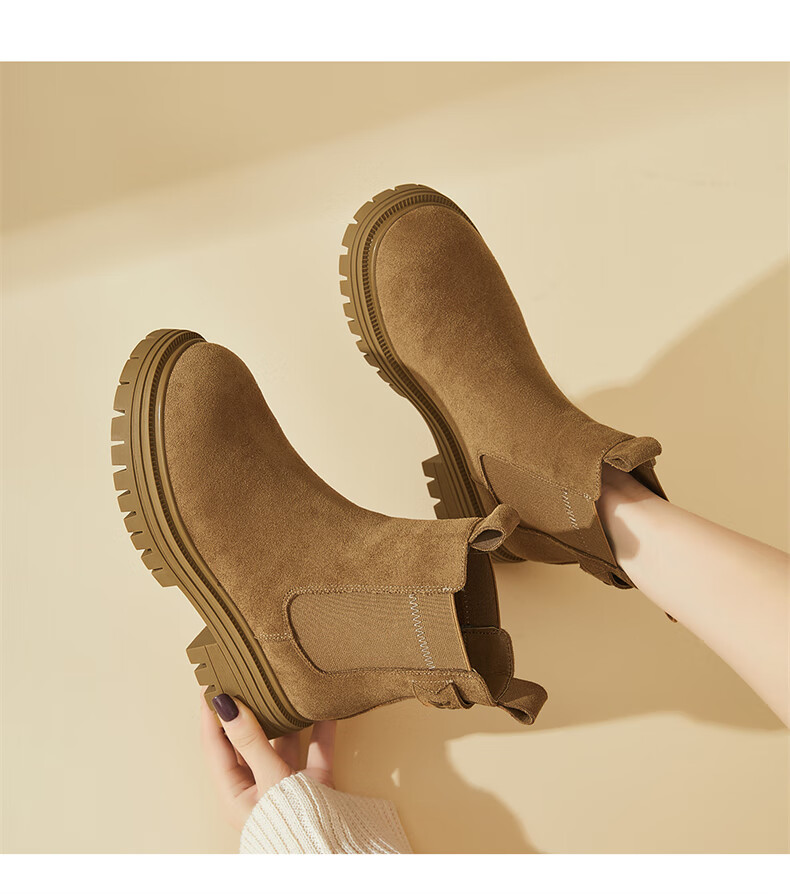 DAPHNE Women's Platform Chelsea Boots, Fashionable Versatile Fleece-Lined Short Boots, Vintage Yellow Boots, Smokestack Boots, Mocha Brown, Size 37 4
