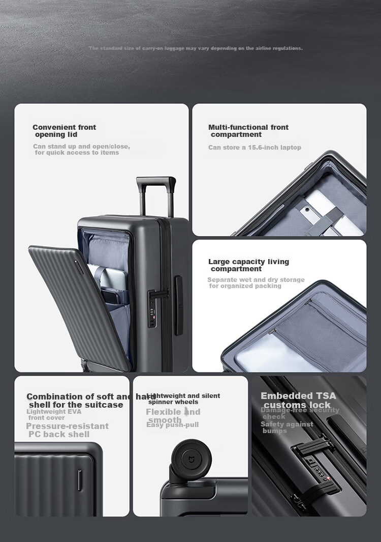 Mijia Xiaomi Luggage, 20-Inch Carry-On Suitcase, Business Travel Case, Front Opening, Password Lock, Graphite Gray 2
