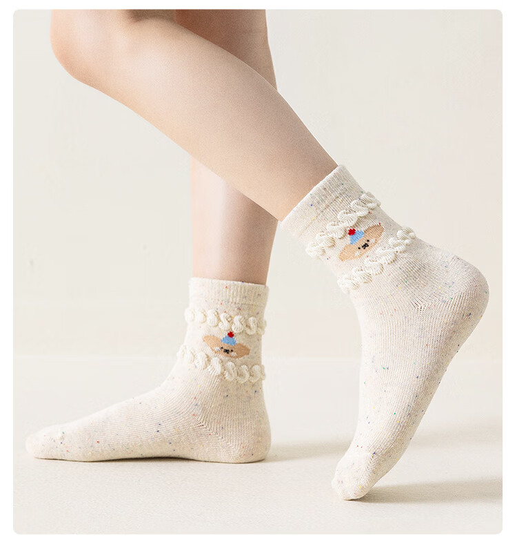 Urban Beauty Children's Socks Girls Autumn Winter Long Staple Cotton Skin-friendly Breathable Cartoon Mid-Long Socks Anti-Odor for Ages 6-12 3