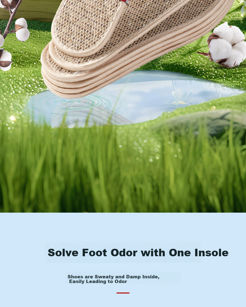FOOTOPPO Cotton And Linen Odor-Free Insoles for Men And Women, Pure Cotton Sweat-Absorbing Insoles, Comfortable Soft-Bottomed Linen Breathable Ultra-Soft Insoles for Long-Standing 2