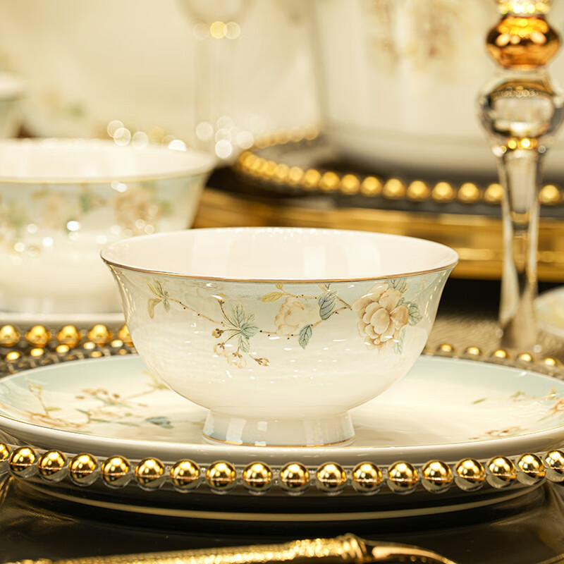 NINE CRANES Jingdezhen Rice Bowls for Home Use, Microwave Safe, New Chinese Style Light Luxury High Aesthetic Value Ceramic 4.5-Inch Rice Bowls, Set of 10