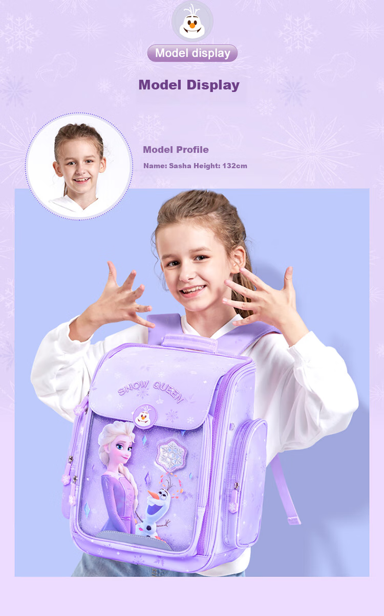 Disney Backpack for Primary School Students Grades 1-3, Spine-Protecting, Load-Reducing, Stylish Children's Backpack, Birthday Gift, Elsa Princess Gift Box 11