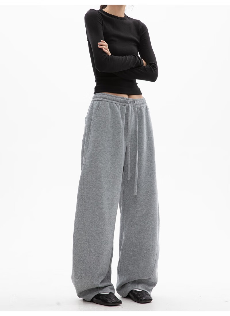 ICH MODE Women's American Style Casual Pants Spring Autumn New Sports Sweatpants Loose Straight-Leg Versatile Wide-Leg Pants Black L 23
