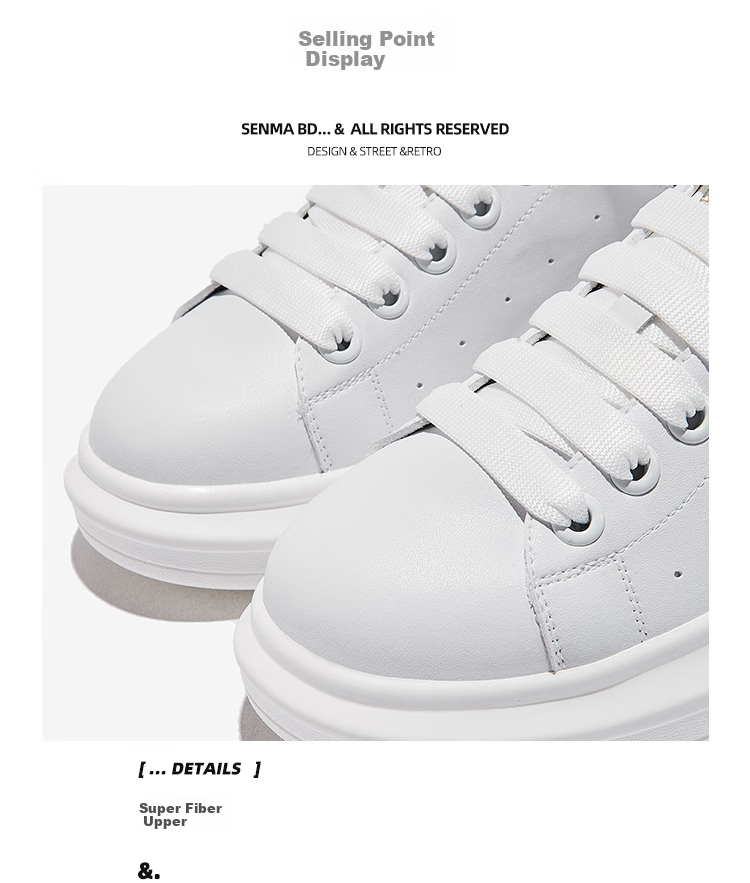 Senma Fashion Korean-Style Versatile Thick-Soled White Sneakers Breathable Comfortable Casual Shoes for Women 121134806 White Size 35 6
