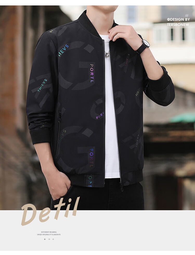 TUCANO Men's Spring Autumn Jacket Casual Baseball Collar Fashion Trendy Comfortable Black L 1