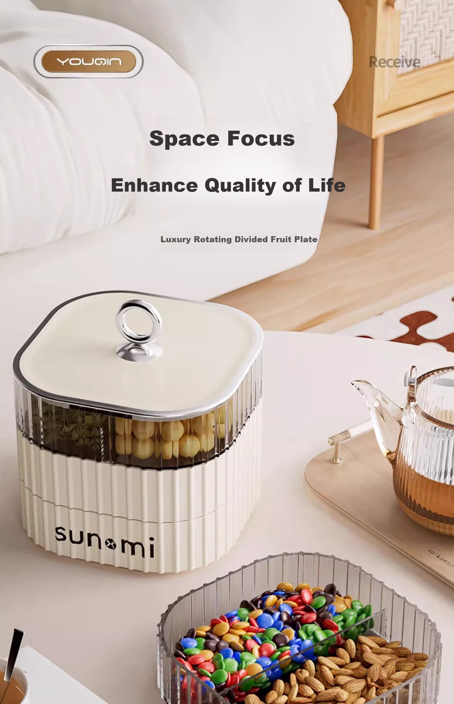Jiadu Dried Fruit Snack Storage Box, New Draining Basket, Living Room Coffee Table Dried Fruit Tray, Candy Display Plate, Light Luxury High-End 1