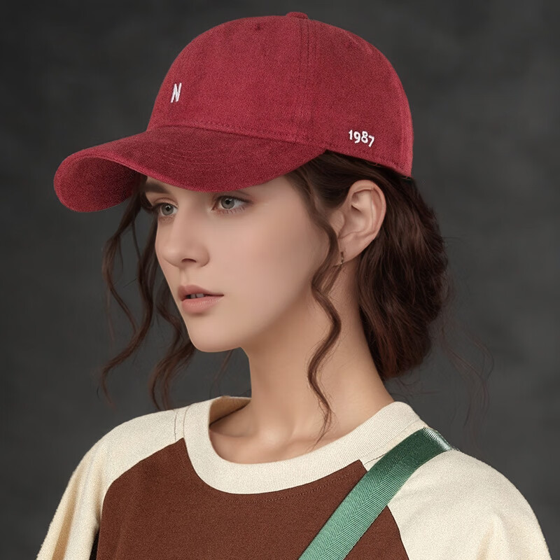 HAOGUAN Women's Baseball Cap, Korean Style, Face-Slimming, Large Head Circumference, Men's Sunshade, Red Duckbill Hat, Spring and Autumn