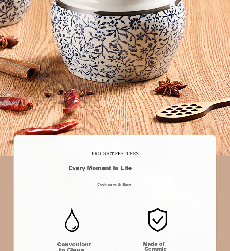 BJ Ceramic Large Capacity High-Temperature Resistant Seasoning Jar, Lard Container, Chili Pepper Jar, Chinese-Style Lard Bowl + Spoon, 700ml 2