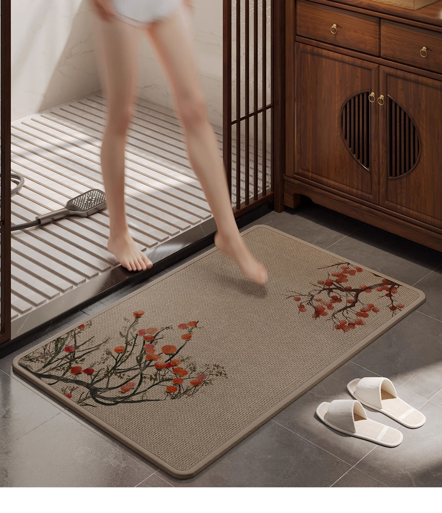 ZHUJUN New Chinese Style Minimalist Linen Woven Bathroom Non-Slip Water-Absorbent Durable Quick-Dry Floor Mat Rug 6